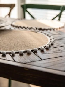 1pc Pom Pom Decor Place Mat, Round Table Mat, For Dining Table - Multicolor - View 2