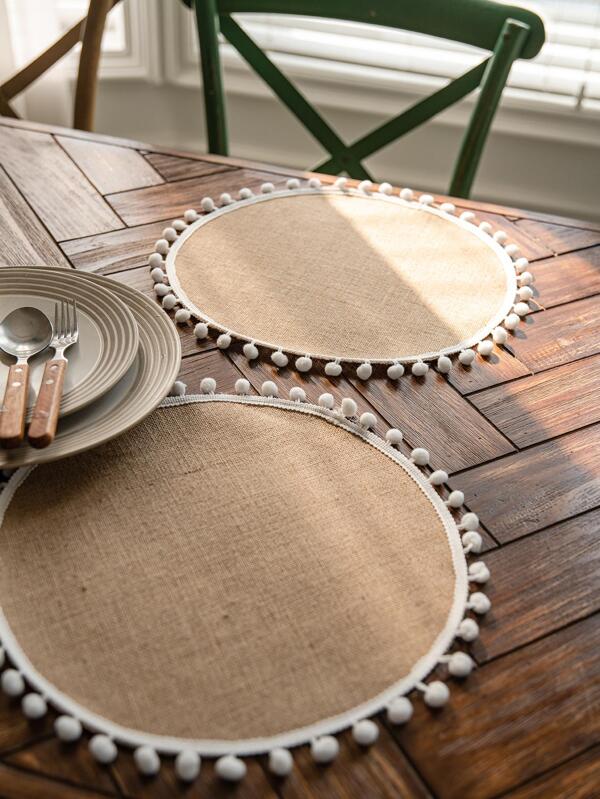 1pc Pom Pom Decor Place Mat, Round Table Mat, For Dining Table SHEIN USA