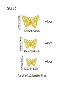 12pcs/set Paper Room Decorating Creative Butterfly Sticker, Modern Hollow 3D Butterfly Sticker For Home - Gold - View 3