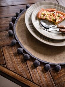 1pc Pom Pom Decor Place Mat, Round Table Mat, For Dining Table - Multicolor - View 2