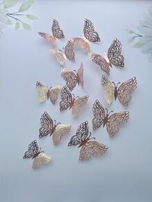 12pcs Hollow 3D Butterfly Sticker, Rose Gold Paper Wall Art Butterfly Decor, For Home Decor - Rose Gold - View 3