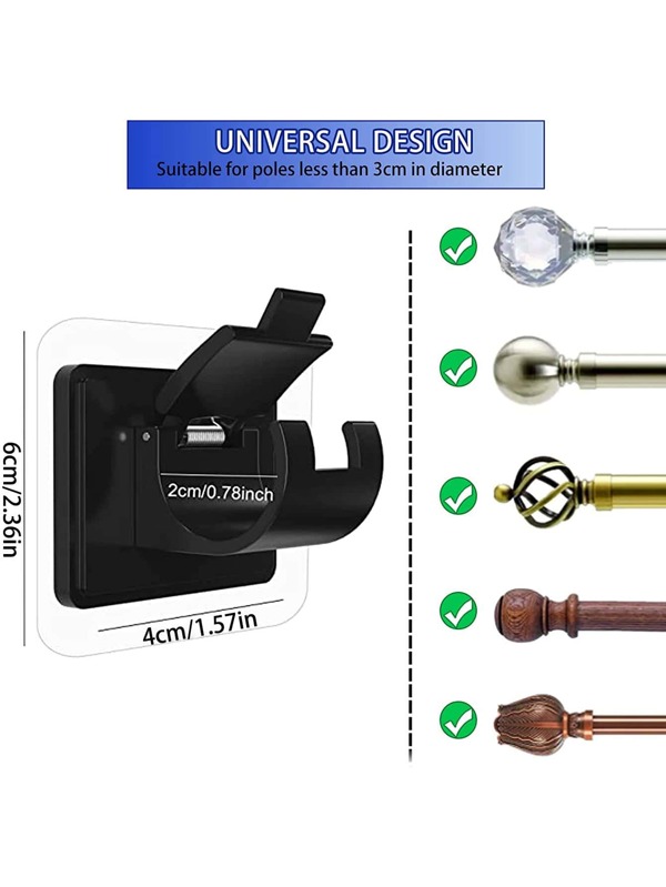 2pcs NailFree Adjustable Curtain Rod Holder Clamp Hooks Rod Bracket