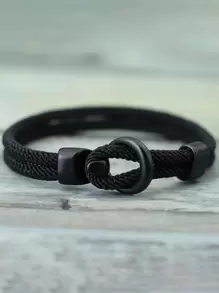 Pulsera minimalista hecha a mano de cuerda de Milán, negra con cierre sencillo, pulsera de hilo para hombres como accesorio genial y sencillo para fiestas