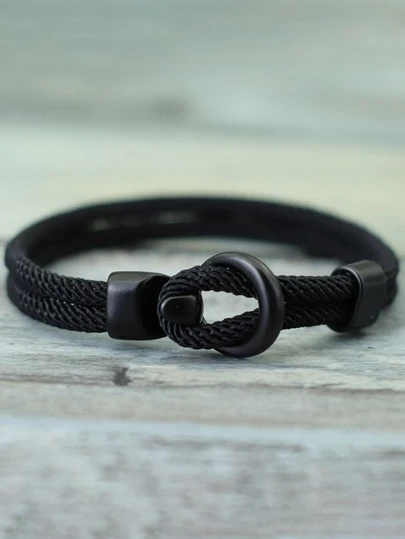 Pulsera minimalista hecha a mano de cordón de Milán, color negro, pulsera fácil de abrochar para hombres, brazalete, accesorio de fiesta elegante y minimalista