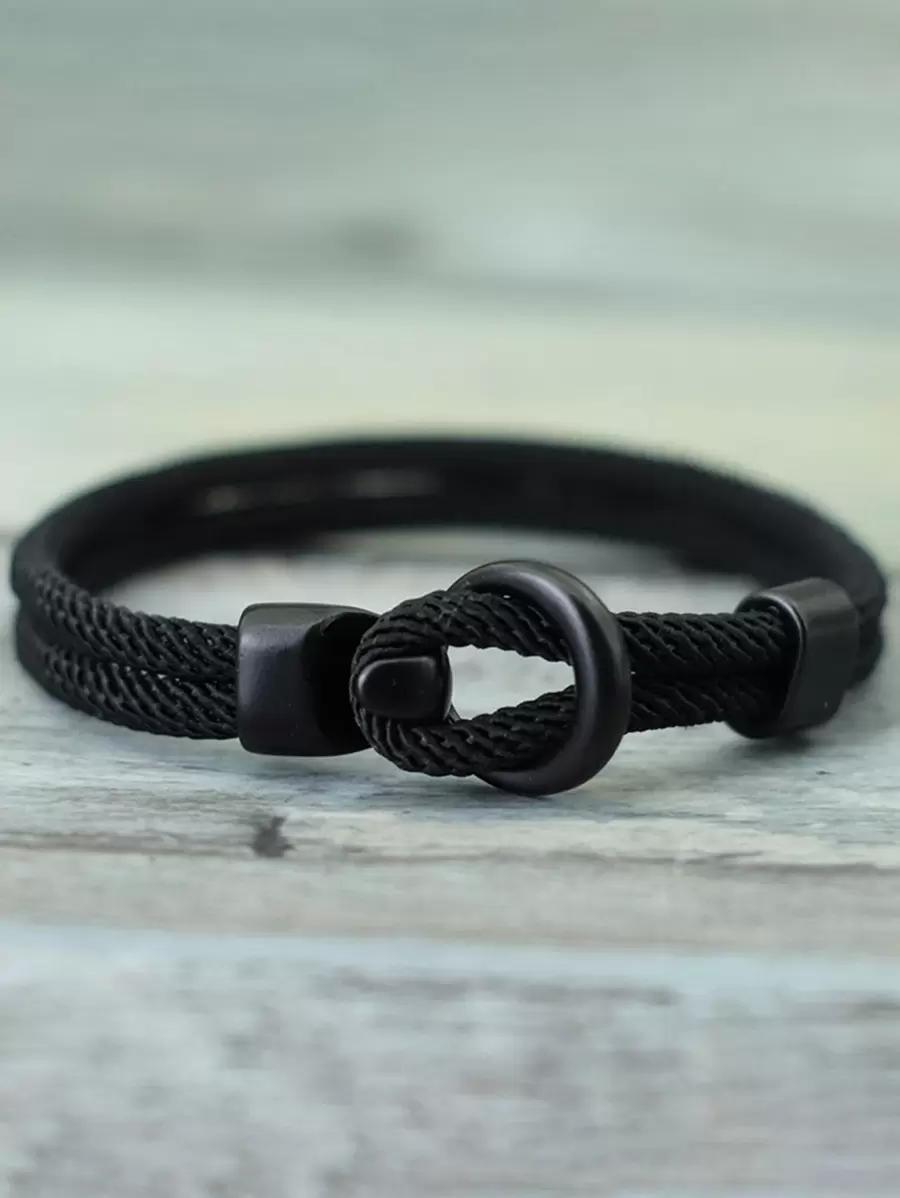 Minimalist Handmade Milano Cord Bracelet, Black, Easy Hook Men's Bracelet, Arm Band, Chic & Minimalist Party Accessory