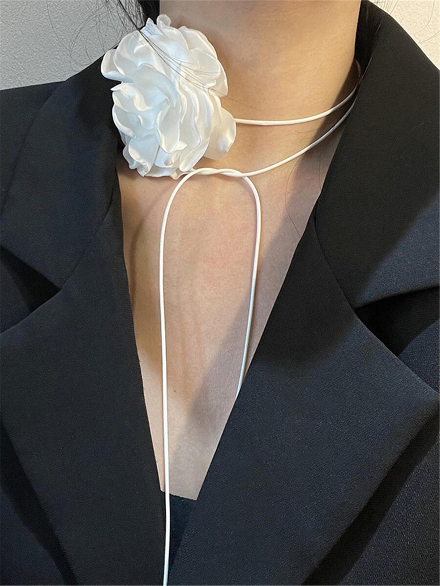 1 chiếc vòng cổ choker họa tiết hoa Pháp cổ điển dành cho nữ - trắng - Xem 1
