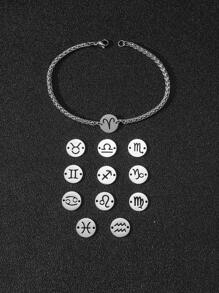 男士1入組時尚不銹鋼12星座細節圓形裝飾手環適合女士適用於日常生活,適用於首飾類禮品和派對 - 銀色 - 查看 4