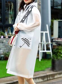 1pc EVA Solid Color Reusable Raincoat, Modern Drawstring Detail Hooded Raincoat For Outdoor - White - View 4