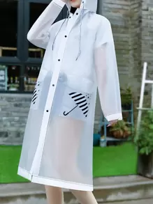 1pc EVA Solid Color Reusable Raincoat, Modern Drawstring Detail Hooded Raincoat For Outdoor - White - View 1
