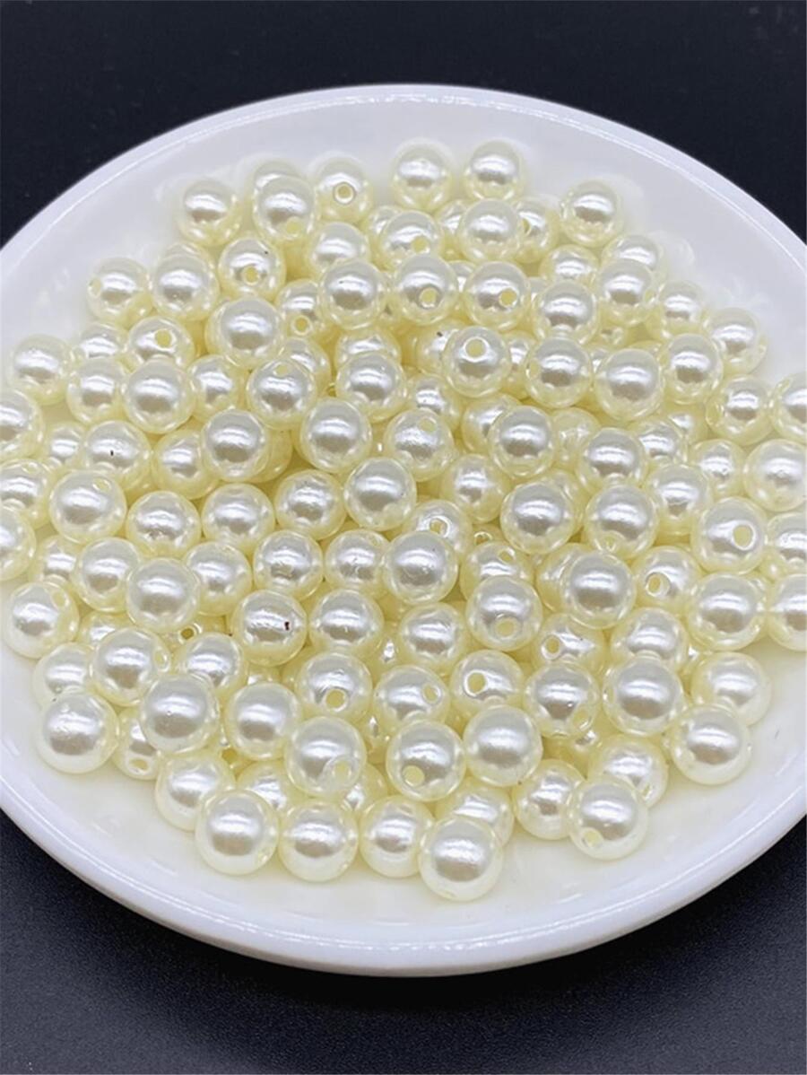 4/6/8/10毫米米色亚克力圆珠，适用于珠宝制作、手机链DIY、时尚手链项链装饰配件 - 米色 - 查看 1