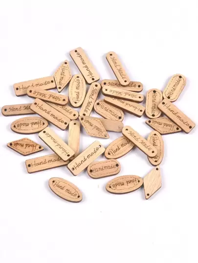 50 Piezas Etiquetas De Madera Hechas A Mano Con Forma Aleatoria De Elípticas, Diamantes Y Cuadradas, Y 2 Agujeros Para Ropa De Costura Diy, Decoración De Bolsas