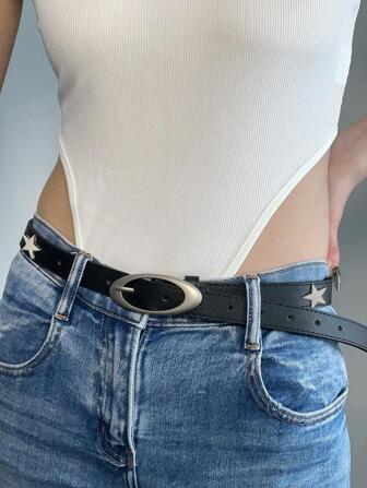 1入組女士星形裝飾時尚橢圓形搭扣腰帶適用於日常生活