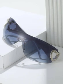 1 件男女通用无框一体式 Y2K 别致心形复古街头风格简约时尚眼镜，海滩度假 - 彩色 - 查看 2