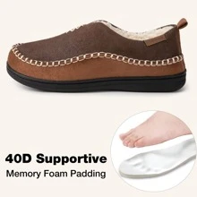 EverFoams Men's Moccasin Slippers Memory Foam Indoor/Outdoor Warm Suede House Shoes With Fuzzy Sherpa Lining - Café - Visão 5