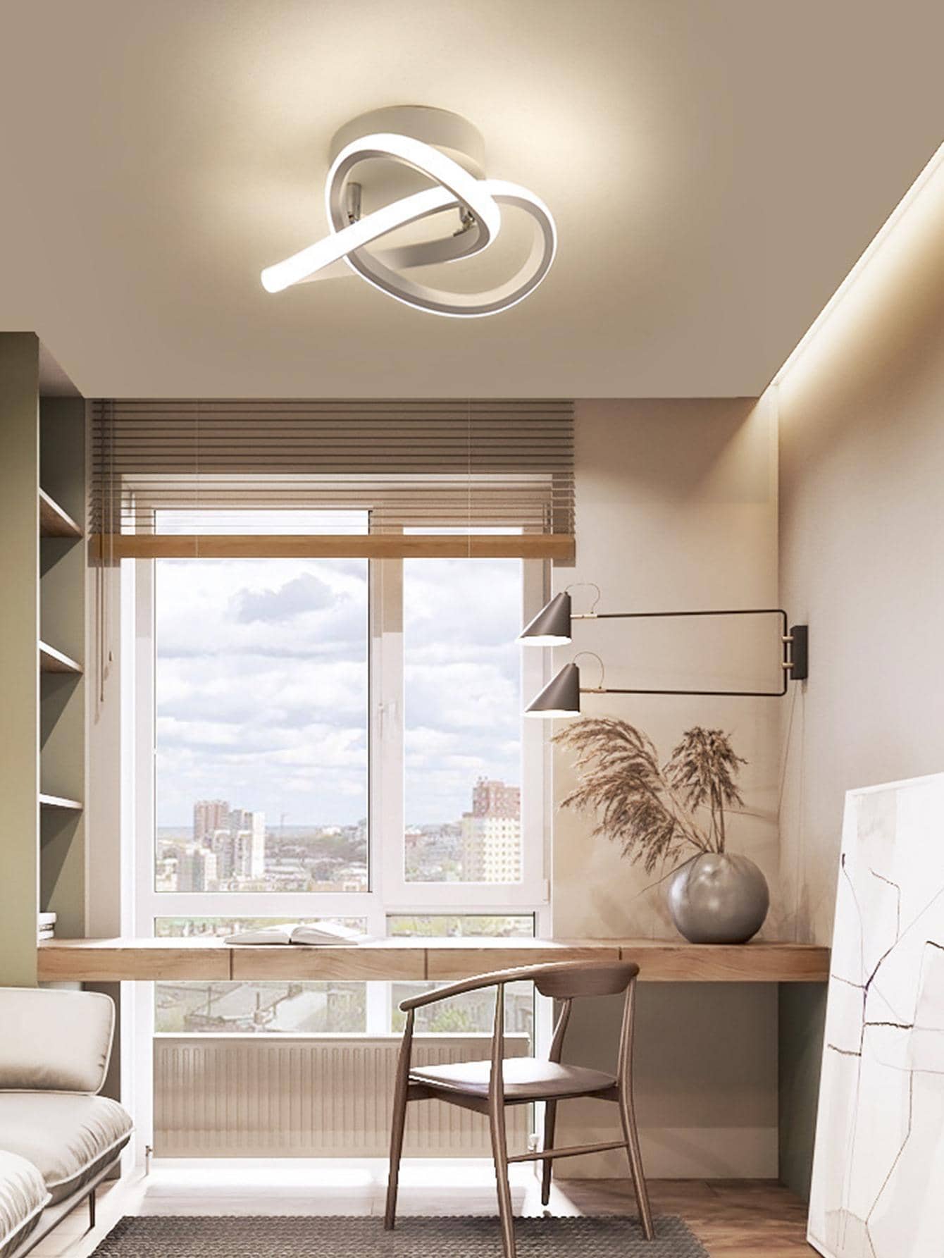 1pc Three-color-changing Aluminium Clover Shape Ceiling Light With Screws & Wiring, Suitable For Bedroom, Living Room, Dining Room Etc. - Black and White - View 1