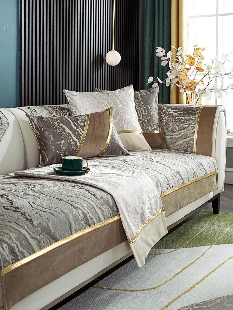 1 Khăn Sofa Họa Tiết Hình Học, Vỏ Khăn Polyester Hiện Đại Cho Gia Đình - Màu Khaki - Xem 1