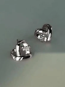 1 Pair Charm Cubic Zirconia Heart Stud Earrings For Women For Wedding Engagement Anniversary Party Jewelry Valentine's Day Gift Valentines