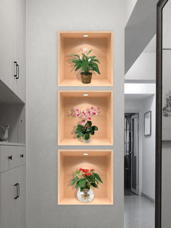 3 Peças Adesivo de Parede com Estampa de Planta, Adesivos, Decalque de Parede, Decalque de Vinil para Decoração Doméstica, Itens de Decoração de Primavera Para Refrescar Sua Casa, Adesivos de Decoração de Rama