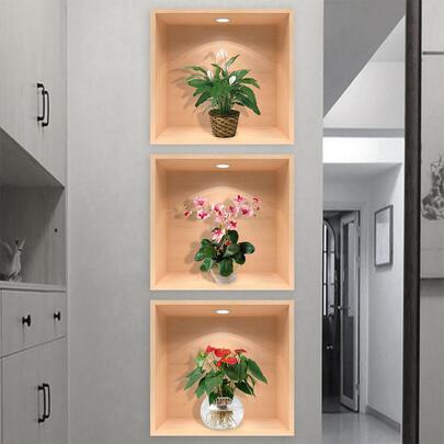 3 件植物图案墙贴、贴纸、墙贴花、乙烯基贴花用于家居装饰、春季装饰品让您的家焕然一新、拉玛装饰贴纸礼物生日毕业