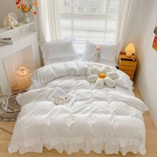 MOOWOO Chic Ruffle Lace Polyester Duvet Cover Set -Girl Pink Bedding-2 Piece Twin Duvet Cover With Zipper Closure -Ultra Soft And Light Weight