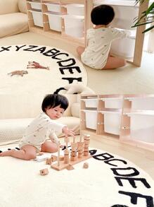 Thảm tròn chống trượt họa tiết chữ cái, thảm polyester màu xám cho phòng khách - Xám - Xem 4