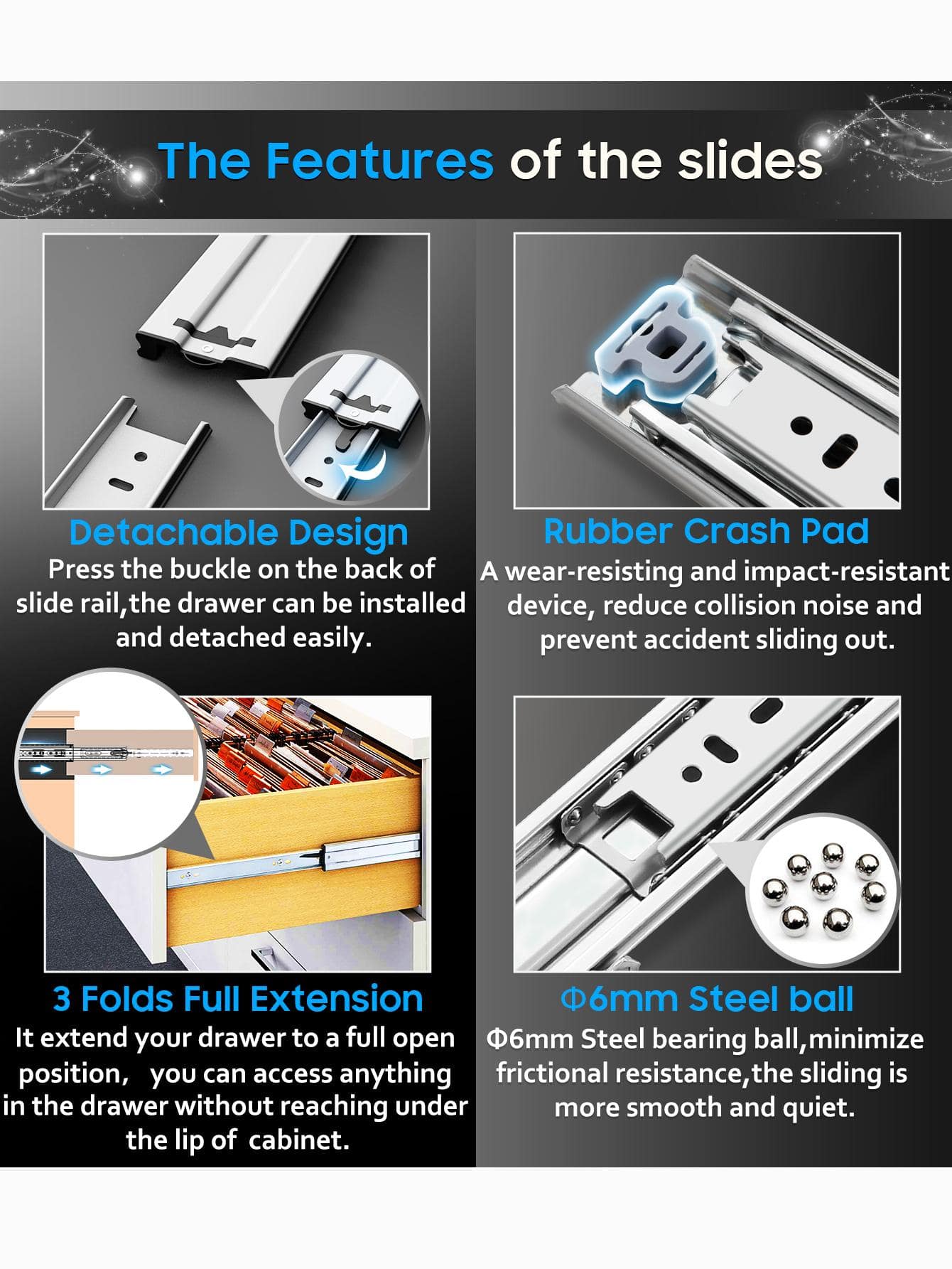 YENUO Heavy Duty Drawer Slides Full Extension 12 14 16 18 20 22 24 26 28 30 32 34 36 38 40 Inch
