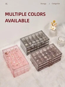 1 pieza Bisutería moderno liso multi cuadro Caja de almacenamiento de joya para casa - Rosa - Ver 4