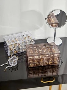 1 pieza Bisutería moderno liso multi cuadro Caja de almacenamiento de joya para casa - Rosa - Ver 1