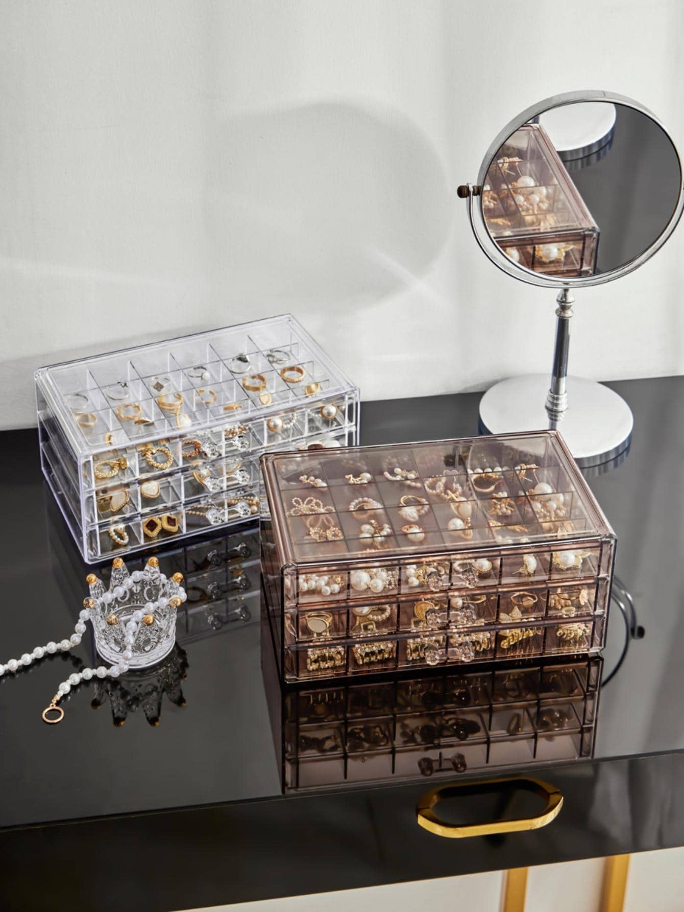 1 pieza Bisutería moderno liso multi cuadro Caja de almacenamiento de joya para casa - Rosa - Ver 1