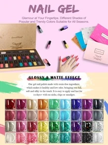 Lavender Violets Gel Nail Polish Kit 18+3 Colors Glitter Gold Yellow Blue Soak-off UV LED Nail Gel with Base, Matte and Glossy Top Coat for Women Mother's Day - 金色 - 查看 2