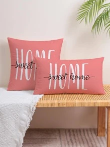 1入組無填充物字母圖形靠墊套，珊瑚粉色織物抱枕套，適用於沙發、沙發 - 珊瑚粉 - 查看 3