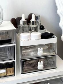 1pc Plastic Makeup Storage Box, Modern Multi-layer Makeup Storage Box For Home - White - View 3