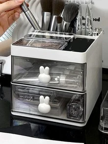 1pc Plastic Makeup Storage Box, Modern Multi-layer Makeup Storage Box For Home - White - View 5