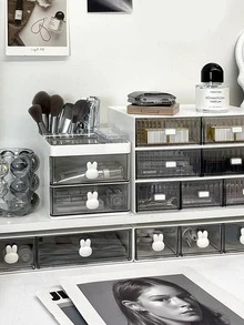 1pc Plastic Makeup Storage Box, Modern Multi-layer Makeup Storage Box For Home - White - View 4