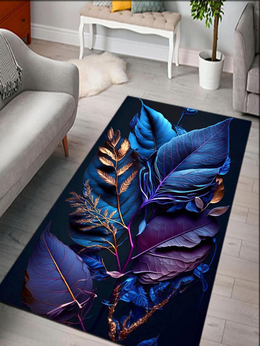 1pc Leaf Pattern Rug - Multicolor - View 1