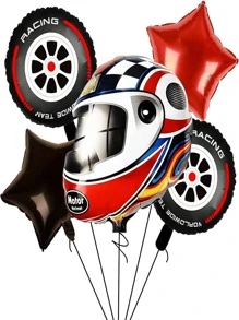 5 Pcs Helmet Tire Balloons Race Car Wheels Birthday Party Supplies Boys Bike Bicycle Motorcycle Truck Theme Party Decorations Favors Foil Mylar Black And Red,Christmas