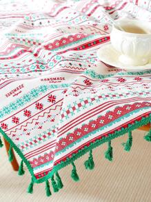 Bohemian Style Printed Fringe Rectangle Tablecloth Party Decor, Suitable For Farmhouse Dining, Picnic, Camping, Birthday Parties, Coffee Table, Tv Cabinet Cover 1pc - Multicolor - View 2