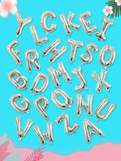 1pc Letter Design Decorative Balloon, Metallic Silver Polyamide Balloon For Party, Christmas