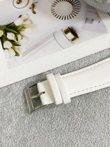 KEZZI 1 chiếc đồng hồ đeo tay thời trang đa năng thắt lưng da trắng họa tiết thường ngày, thích hợp đeo hàng ngày - trắng - Xem 3