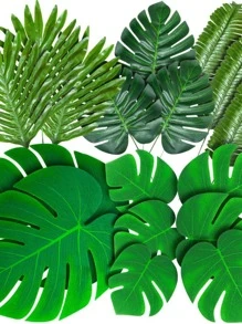 12入組人造熱帶印花樹葉 - 綠色 - 查看 1