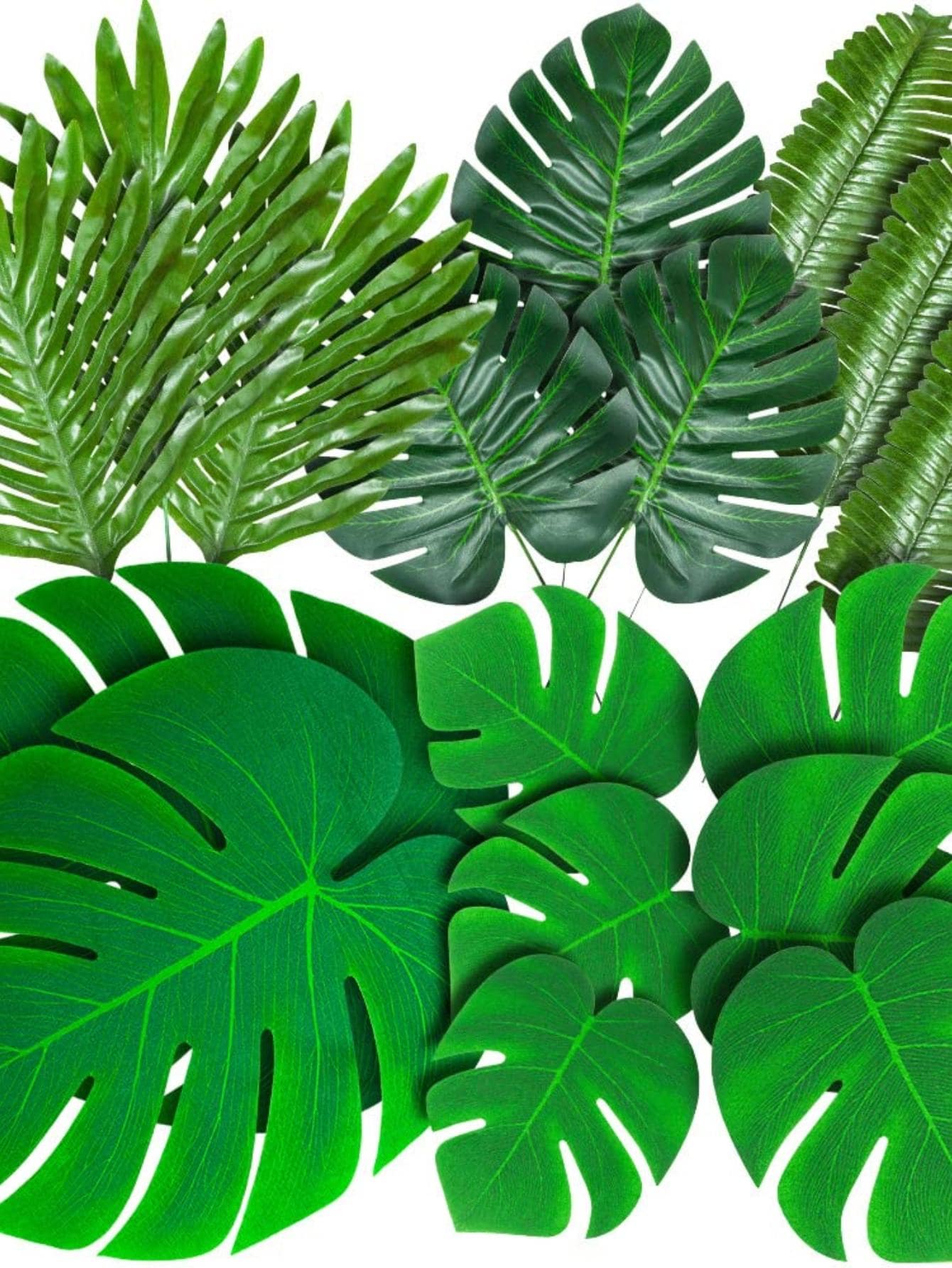 12入組人造熱帶印花樹葉 - 綠色 - 查看 1