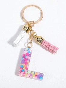 1入組女士字母和流蘇裝飾時尚鑰匙圈適用於禮品 - 彩色 - 查看 3