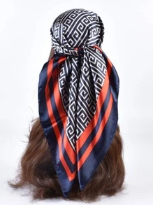 1 chiếc khăn Bandana họa tiết địa lý thời trang dành cho nữ dùng để trang trí hàng ngày, dây buộc tóc, băng đô lý tưởng để tô điểm cho vẻ ngoài của bạn vào mùa đông thu - Màu xanh hải quân - Xem 1