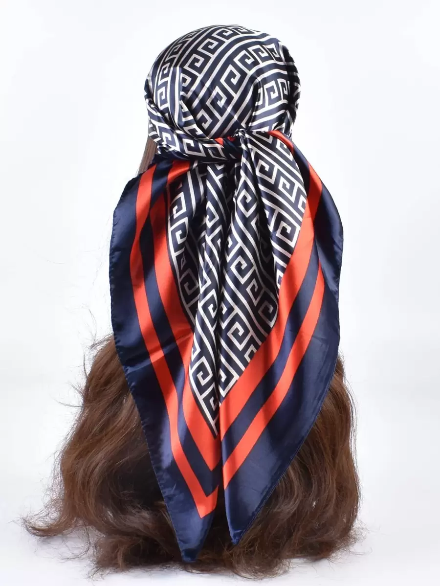 1 chiếc khăn Bandana họa tiết địa lý thời trang dành cho nữ dùng để trang trí hàng ngày, dây buộc tóc, băng đô lý tưởng để tô điểm cho vẻ ngoài của bạn vào mùa đông thu - Màu xanh hải quân - Xem 1
