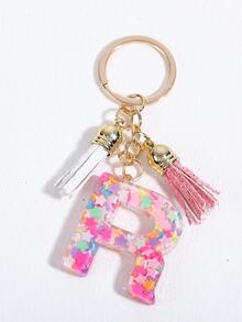 1入組女士字母和流蘇裝飾時尚鑰匙圈適用於禮品 - 彩色 - 查看 3