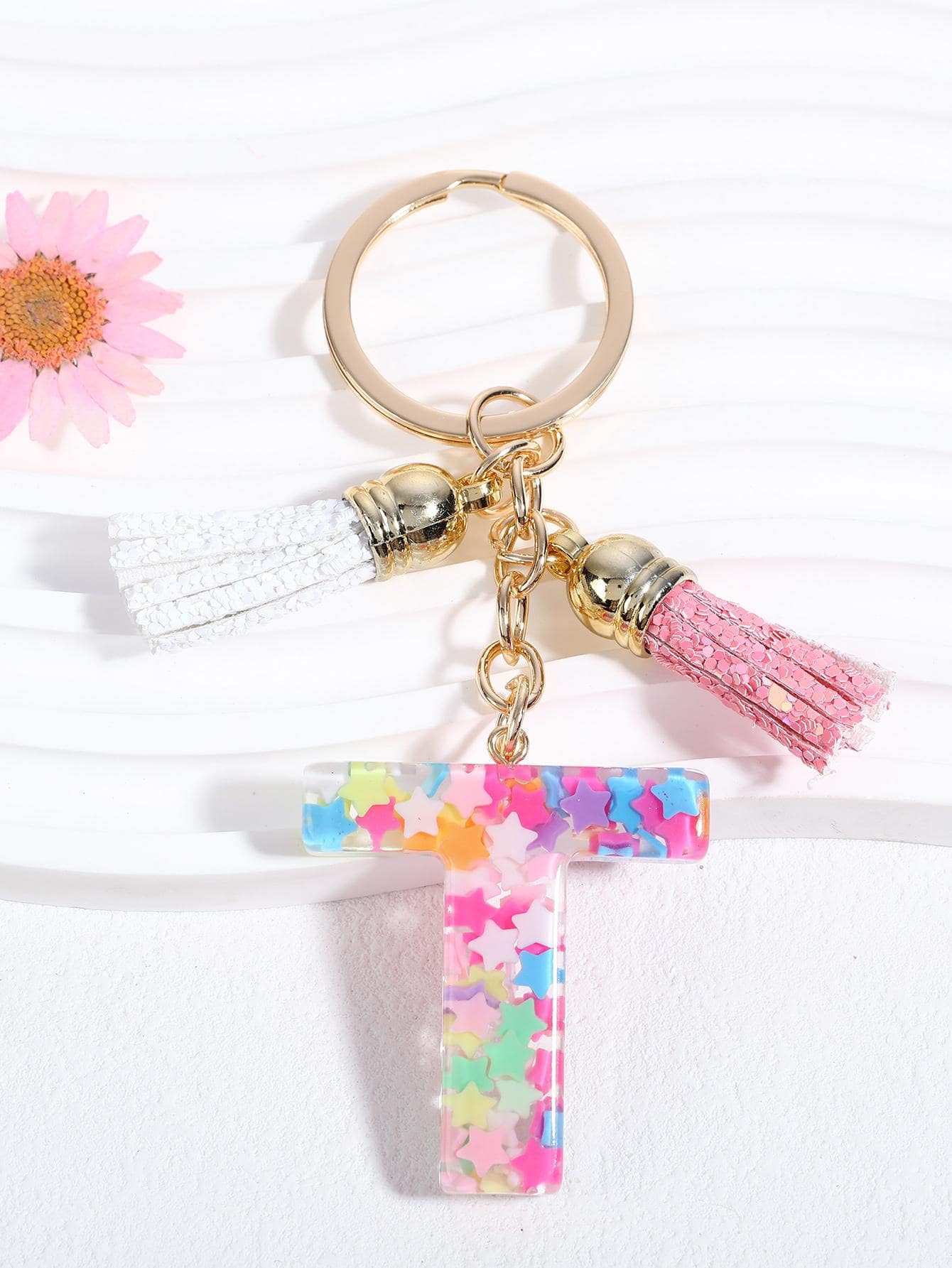 1入組女士字母和流蘇裝飾時尚鑰匙圈適用於禮品 - 彩色 - 查看 1