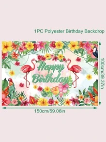 1入組火烈鳥圖案背景布，夏威夷主題懸掛橫幅裝飾生日派對裝飾 - 彩色 - 查看 3