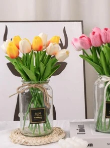 3pcs Mini Sunset Orange Tulip Artificial Flowers For Home And Wedding Decoration, Party Favor, Tulip Simulation Flower Gifts Birthday Graduation - Orange - View 5