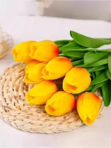 3pcs Mini Sunset Orange Tulip Artificial Flowers For Home And Wedding Decoration, Party Favor, Tulip Simulation Flower Gifts Birthday Graduation - Orange - View 1