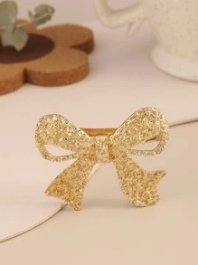 1个简约金属质感蝴蝶结弹簧发夹，百搭甜美，适合扎马尾辫，皇家金色头饰，情人节发夹，爪夹，发卡，蝴蝶结，可爱，发饰，发夹 - 金色 - 查看 5